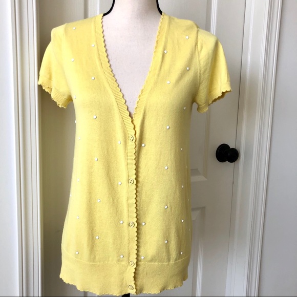 Elle Sweaters - ELLE Scalloped “Pearl Embellished” Button Top